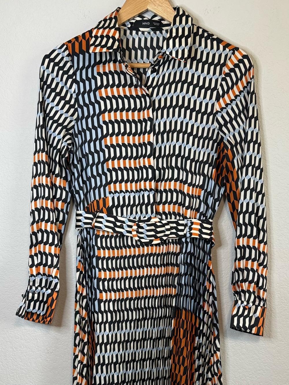 Mango Geometric Print Midi Dress in Black, White & Rust - Picture 3 of 13